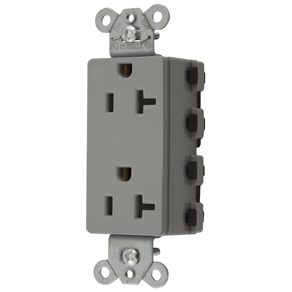 Hubbell Wiring Device-Kellems Straight Blade Receptacle, 5-20R, 20 A, 125V AC, 2 Pole, 3 Wire, Flush Mount, Grounded SNAP2162GYA - main